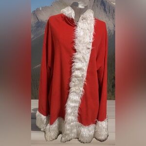 Men’s Bad Santa Shirt vintage 70’s Red Corduroy Faux Fur Trim Full Zip Size XL .